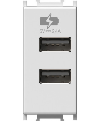 Подвійний зарядний пристрій USB 1 модуль 5В, 2,4А колір сніжно-білий EM67PW
