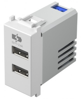 Двойний зарядний пристрій USB 1 модуль 5В, 2,4А колір сніжно-білий EM67PW